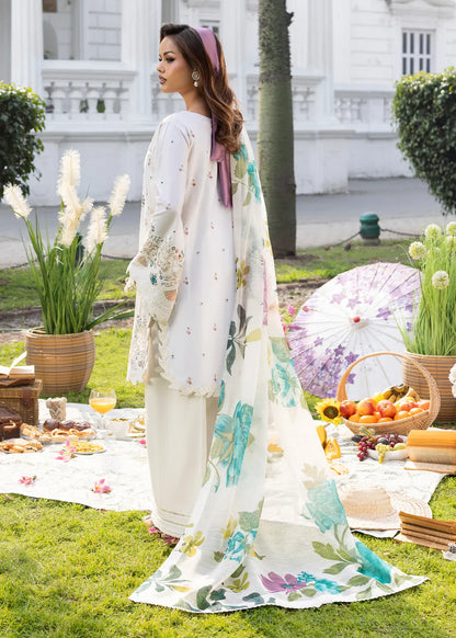 Ivory Lawn Suit with Short Shirt & Patchwork Embroidery