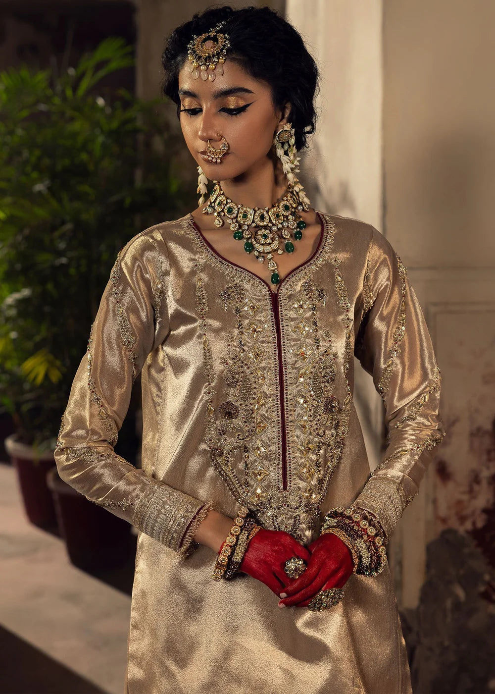 Beige Embellished Tissue Sharara