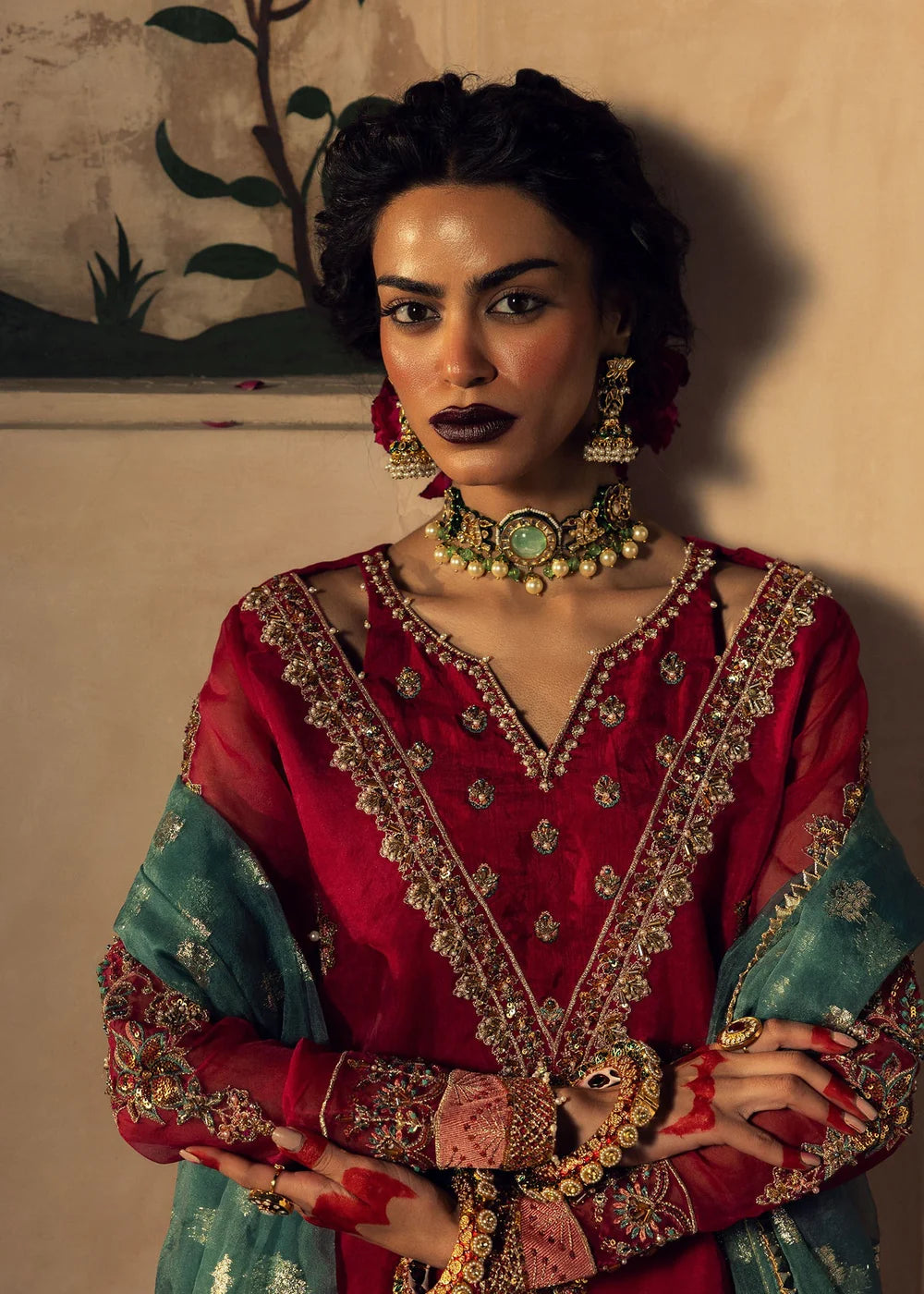 Burgundy Embellished Organza Gharara