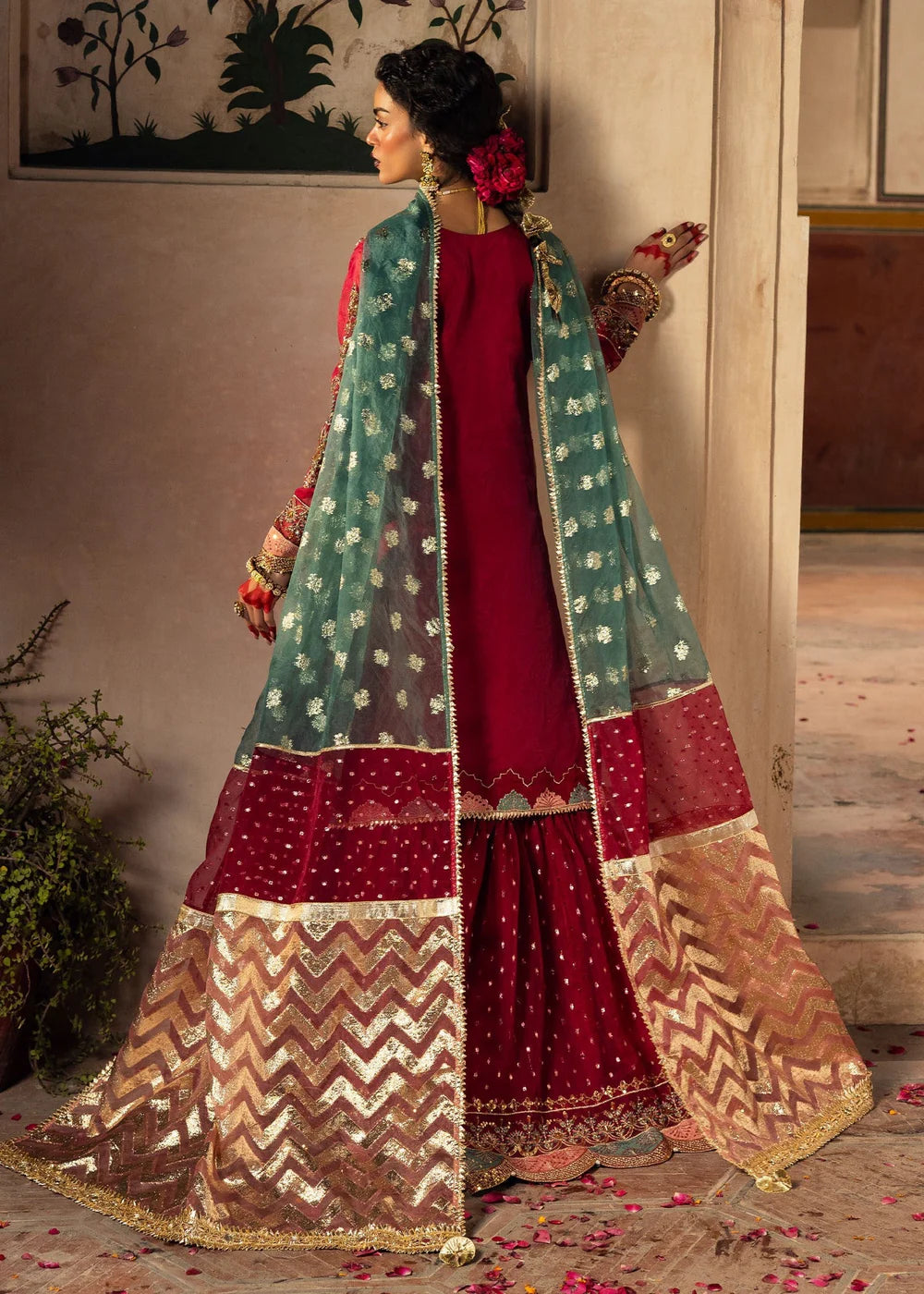 Burgundy Embellished Organza Gharara