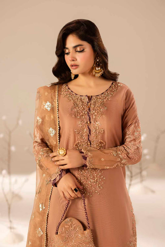 Tea Rose Pink Hand Embellished Suit with Crushed Silk Sharara
