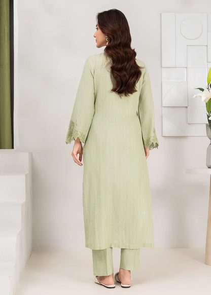 Pistachio Green Embroidered Khaddar Winter Kurta Set