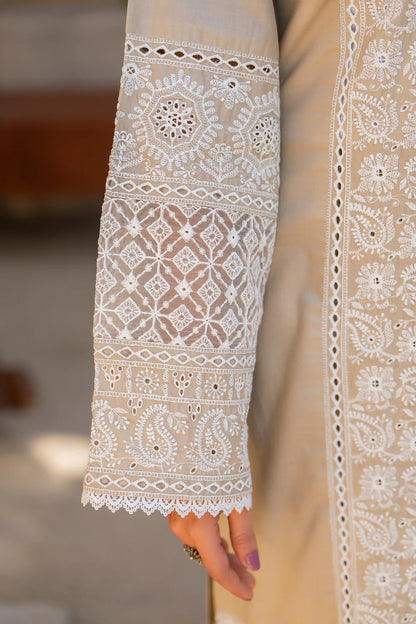 Beige Pure Cotton Suit with Matte Thread Work