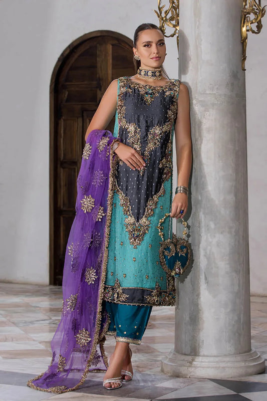 Hand Embroidered Turquoise Pure Organza Suit