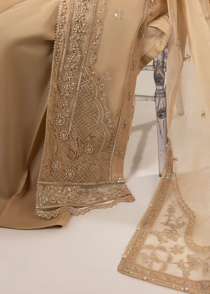 Tan Brown Front Open Style Organza Suit