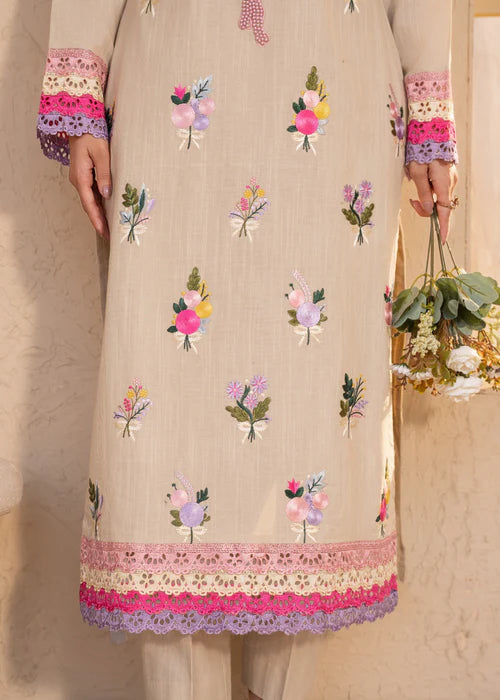 Beige Embroidered Cotton Kurta Set with Dupatta
