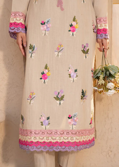 Beige Embroidered Cotton Kurta Set with Dupatta