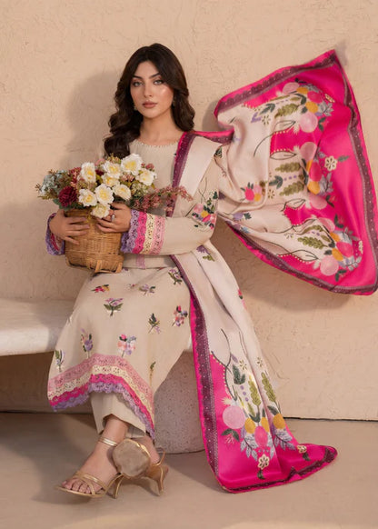 Beige Embroidered Cotton Kurta Set with Dupatta