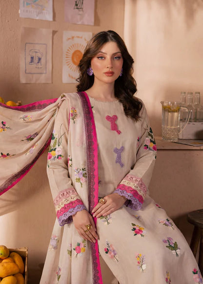 Beige Embroidered Cotton Kurta Set with Dupatta