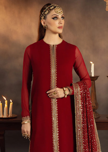Red Chiffon Sequins Embroidered Sharara Size Large
