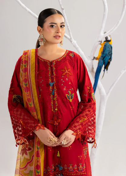 Red Lawn Cotton Suit with Khadi Net Dupatta