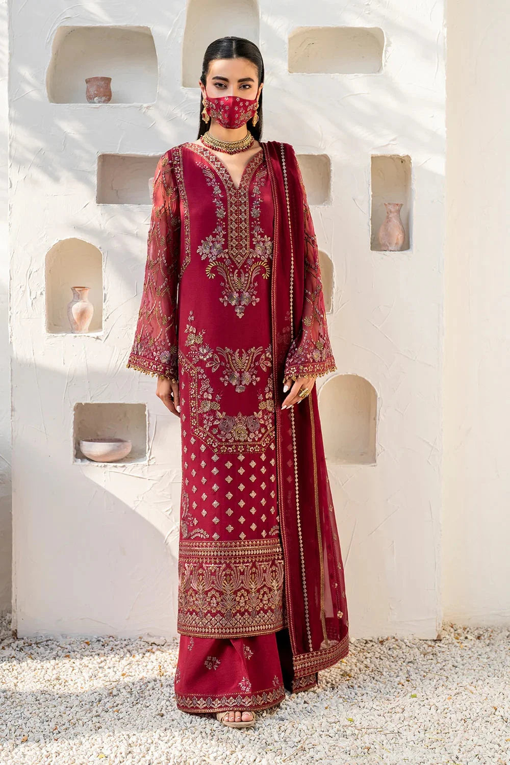 Red Handmade Pure Chiffon Suit