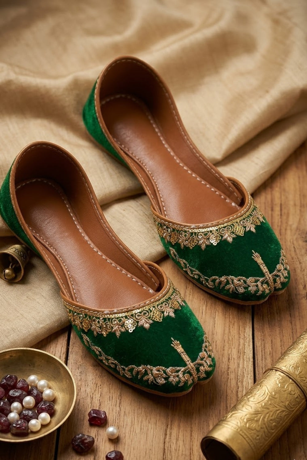 Green Velvet Khussa