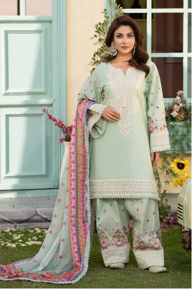 Sage Tint Embroidered Pure Cotton Farshi Shalwar Suit