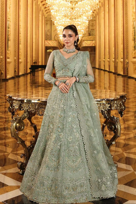 Sage Green Hand Embellished Organza Lehenga Choli Online in Dubai UAE Abudhabi Ajman Sharjah