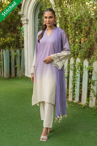 Soft Violet Readymade Crochet Kurta Set with Dupatta