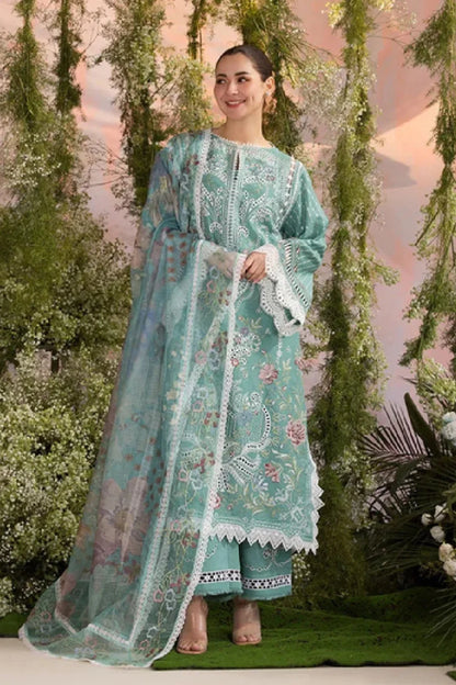 Chikankari & Cross Stitch Embroidered Pastel Green Lawn Suit
