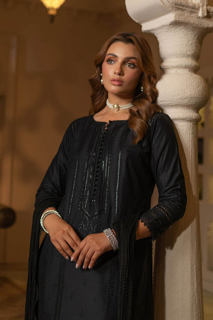 Black Readymade Pure Cotton Chikan Suit with Sequins Work