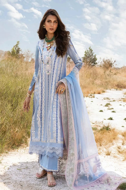 Sea Blue Heavy Embroidered Lawn Suit with Embroidered Dupatta