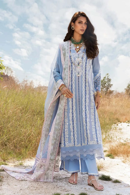 Sea Blue Heavy Embroidered Lawn Suit with Embroidered Dupatta