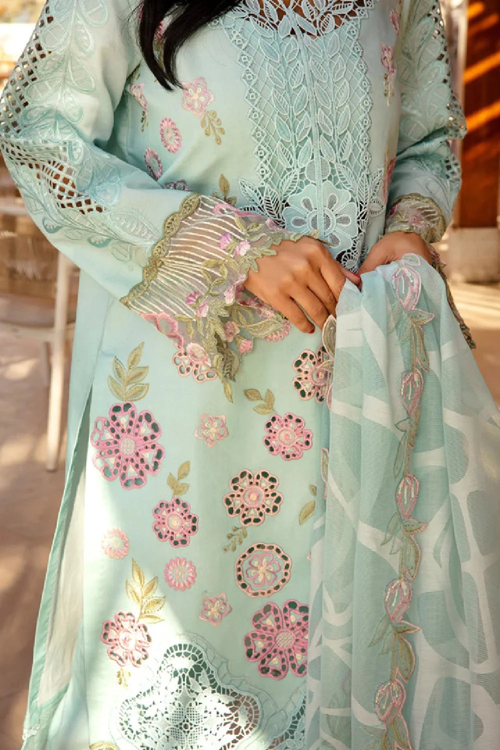 Laser Cut Chikankari Embroidered Lawn Partywear Suit