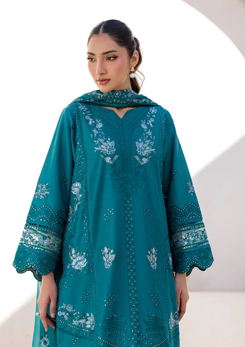 Sea Green Embroidered Luxury Lawn Suit with Chiffon Dupatta