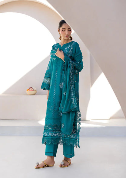 Sea Green Embroidered Luxury Lawn Suit with Chiffon Dupatta