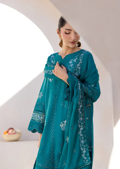 Sea Green Embroidered Luxury Lawn Suit with Chiffon Dupatta