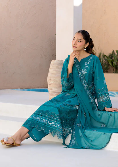 Sea Green Embroidered Luxury Lawn Suit with Chiffon Dupatta
