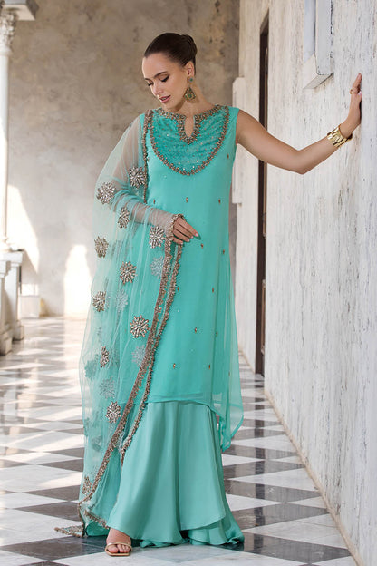 Sea Green Sharara Suit with Hand Work