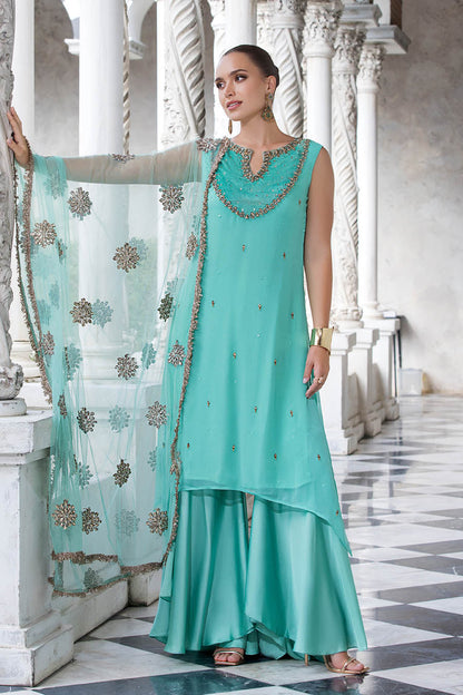 Sea Green Sharara Suit with Hand Work
