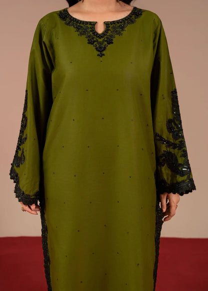 Apple Green Sequins Embroidered Linen Kurta Set