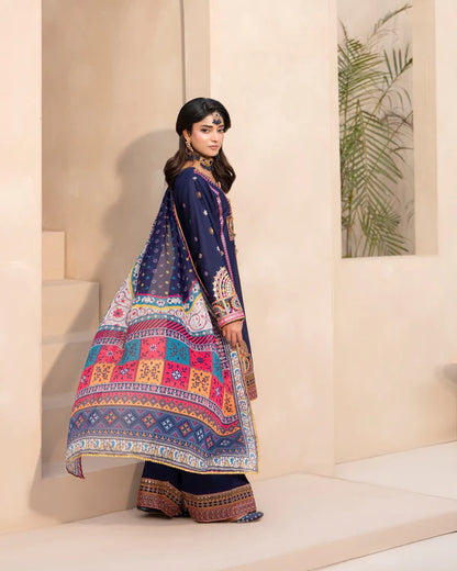 Navy Pure Cotton Farshi Shalwar Suit with Tilla & Sequins Work