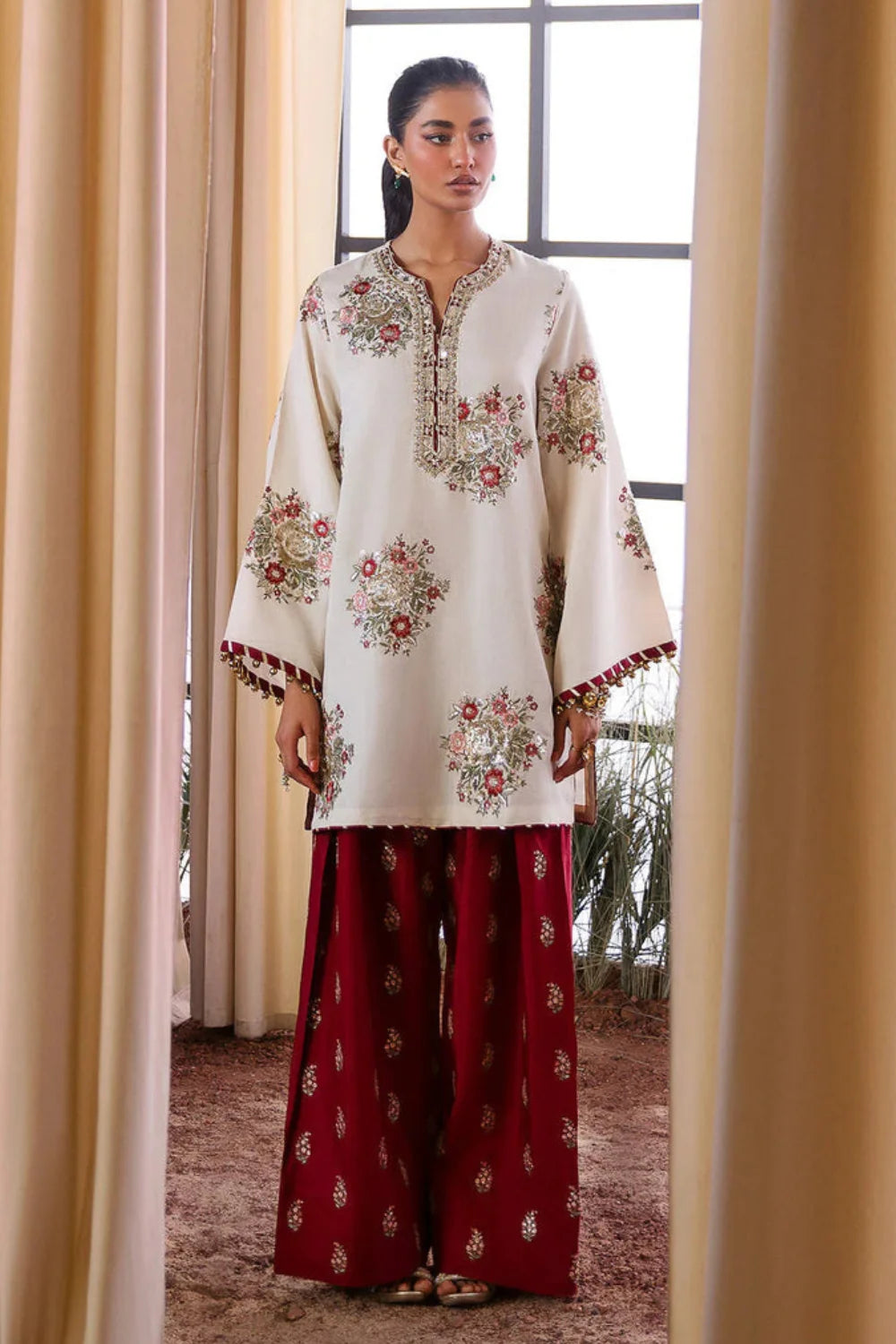 White Pure Silk Sequins Embroidered Suit with Dupatta