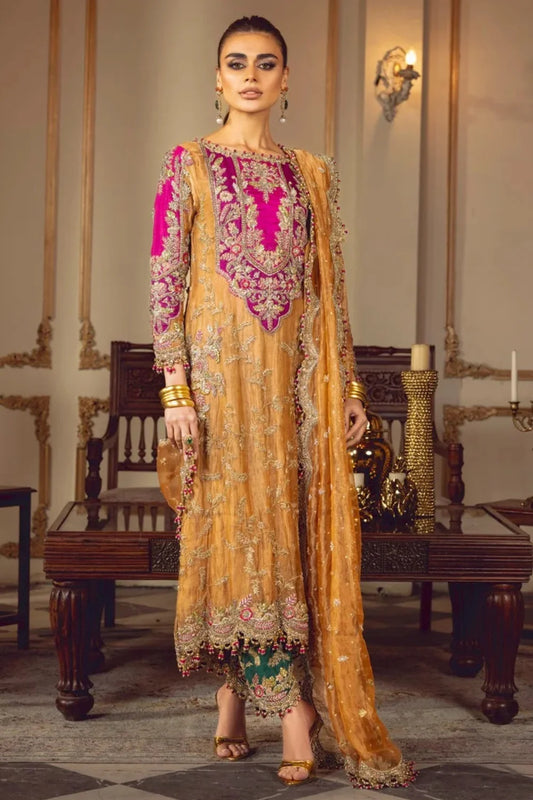 Handmade Sheesha Silk Mustard Yellow Suit