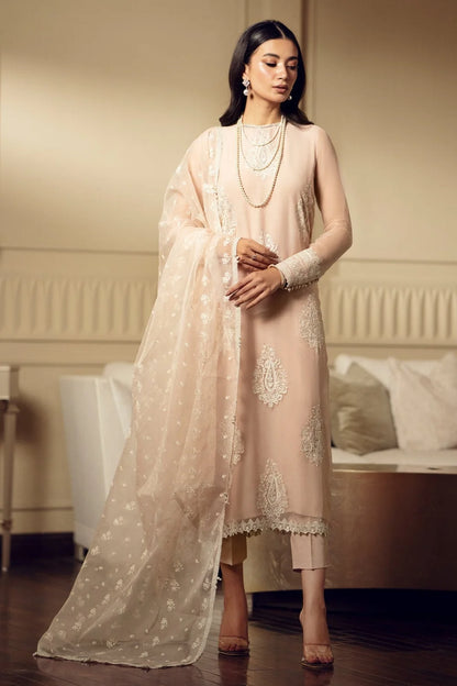 Skin Beige Sequins Embroidered Chiffon Suit