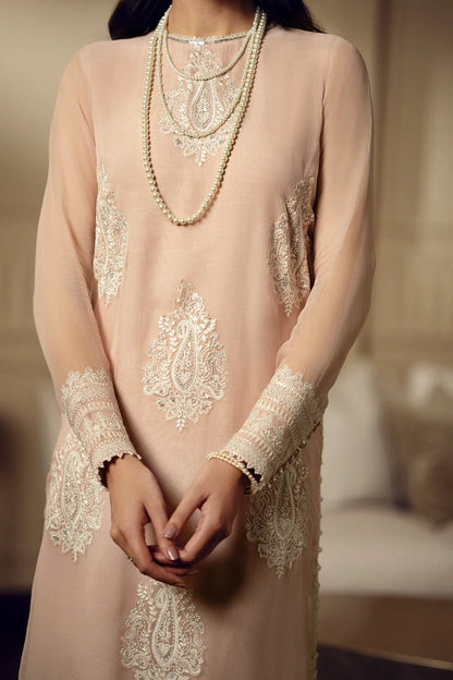 Skin Beige Sequins Embroidered Chiffon Suit