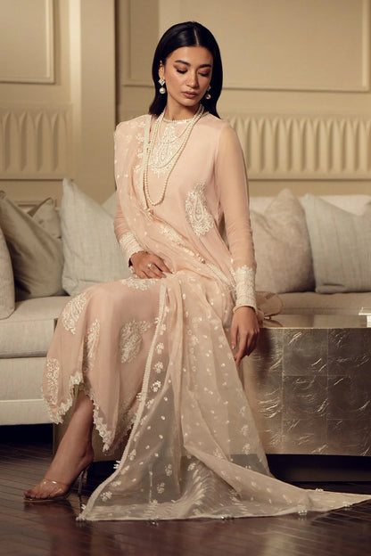 Skin Beige Sequins Embroidered Chiffon Suit