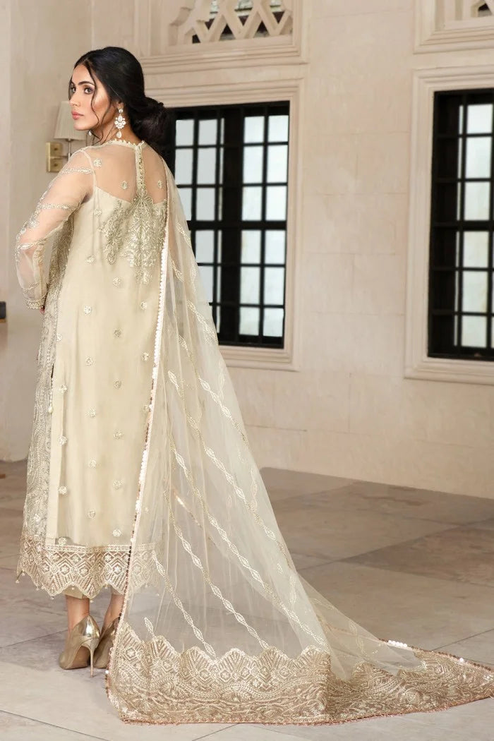 Skin Beige Heavy Sequins Embroidered Partywear Suit