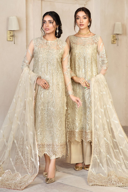 Skin Beige Heavy Sequins Embroidered Partywear Suit