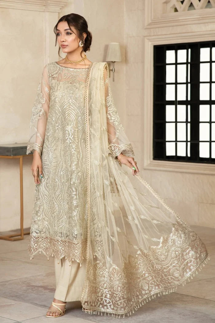 Skin Beige Heavy Sequins Embroidered Partywear Suit