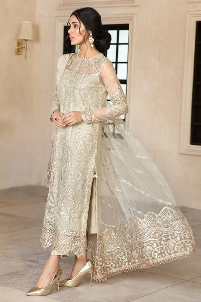 Skin Beige Heavy Sequins Embroidered Partywear Suit