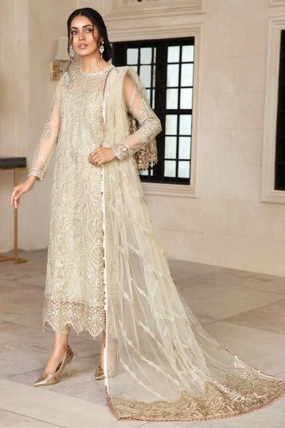 Skin Beige Heavy Sequins Embroidered Partywear Suit