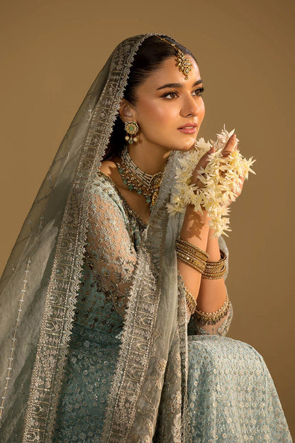 Hand Embroidered Sky Blue Anarkali Peshwas