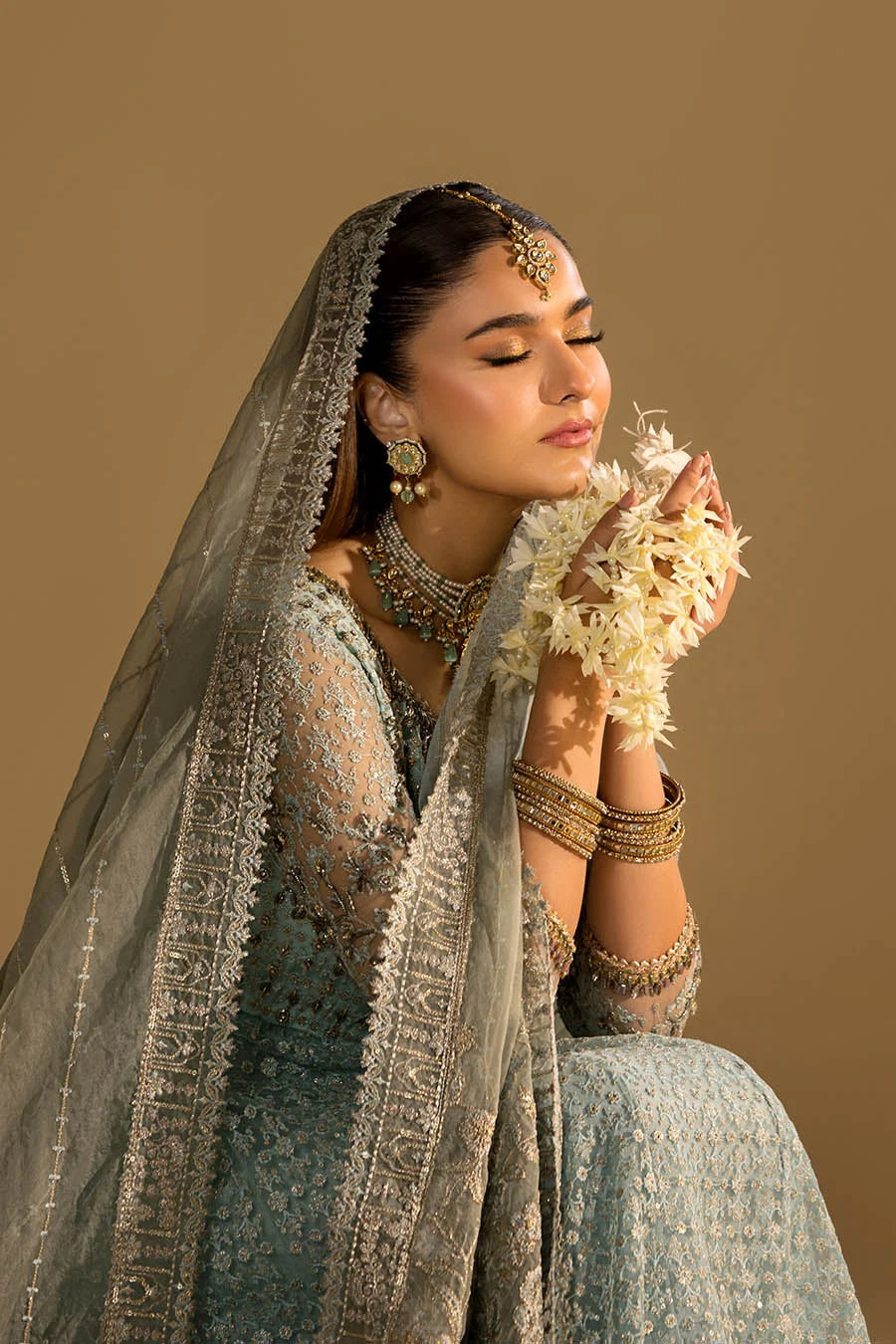 Hand Embroidered Sky Blue Anarkali Peshwas