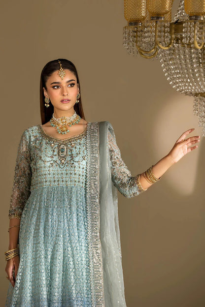 Hand Embroidered Sky Blue Anarkali Peshwas