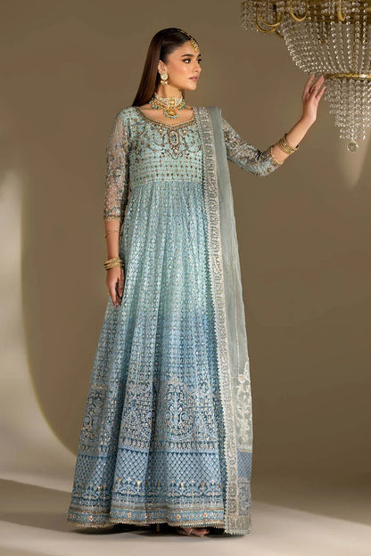 Hand Embroidered Sky Blue Anarkali Peshwas