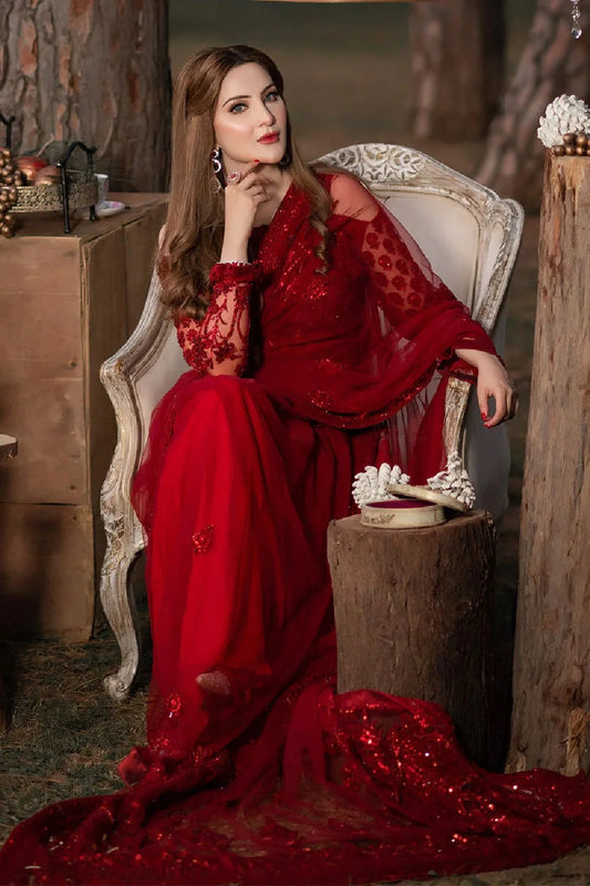 Red Soft Net Wedding Saree with Handmade Blouse