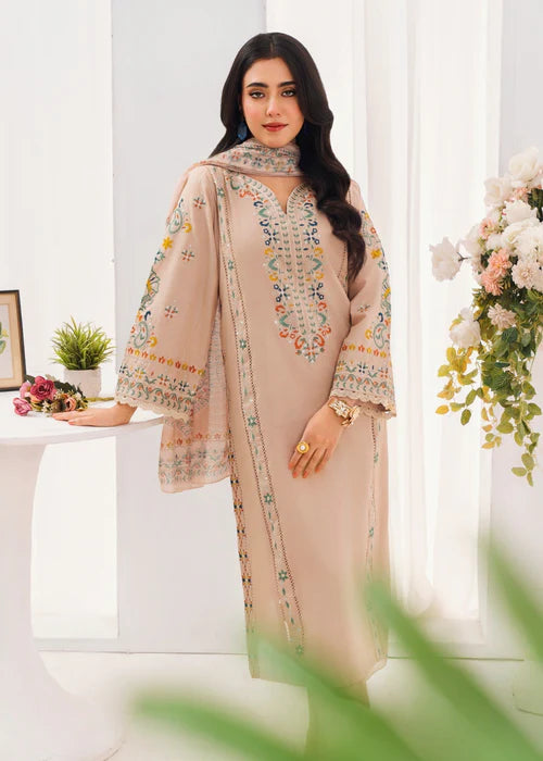 Beige Embroidered Winter Kurta Set with Dupatta