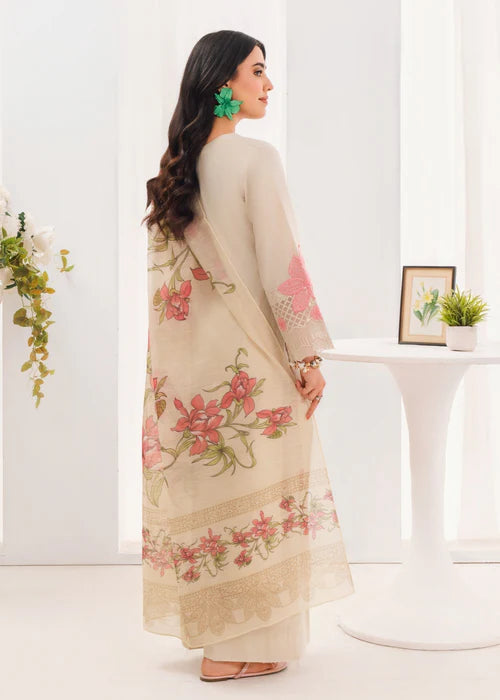 Ivory Floral Embroidered Lawn Kurta Set with Dupatta